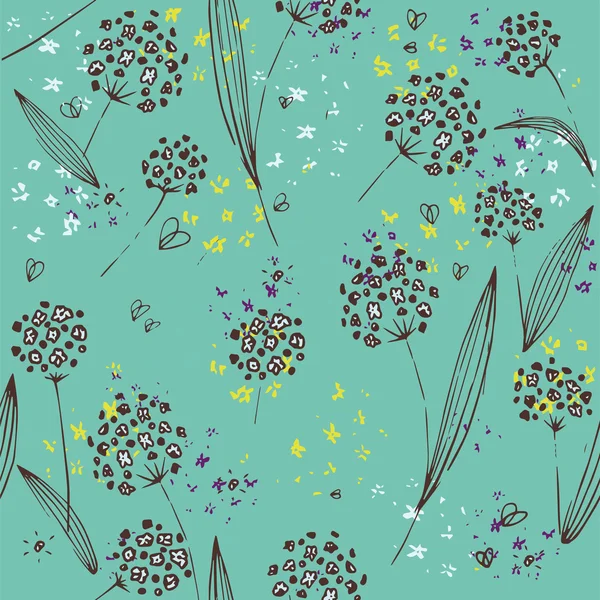 Desen üzerinde açık turkuaz renkli çiçeklerin