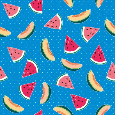 karpuz ve kavun puantiyeli mavi sorunsuz zemin üzerine desen