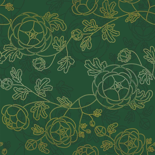 Koyu yeşil zemin üzerine altın çiçek desenli