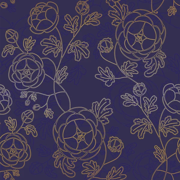 Koyu mavi zemin üzerine altın çiçek desenli