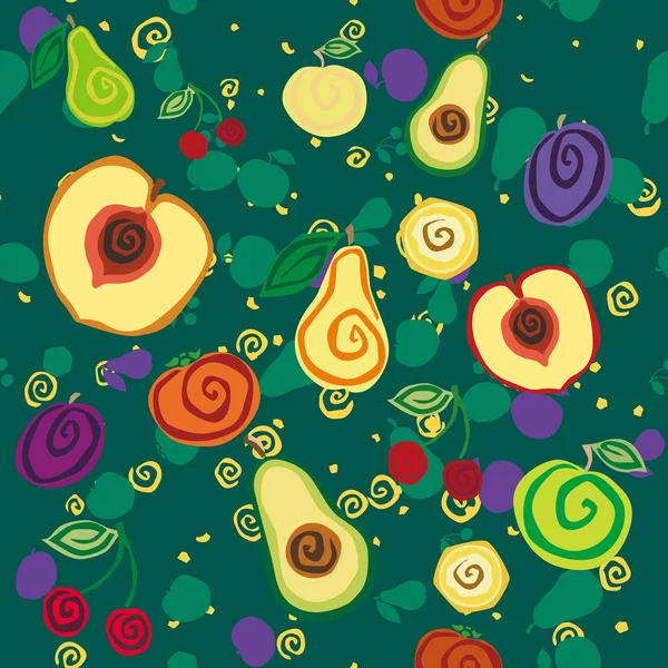 Koyu yeşil zemin üzerine meyve ile vektör seamless modeli