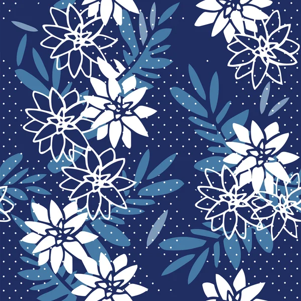 Muster von Blumen auf blauem Hintergrund — Stockvektor