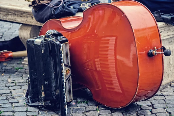 Double bass and accordion in rome piazza navona — Stock Photo, Image