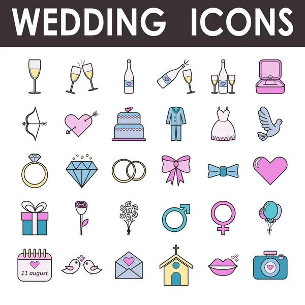Set di icone matrimonio e amore — Vettoriale Stock