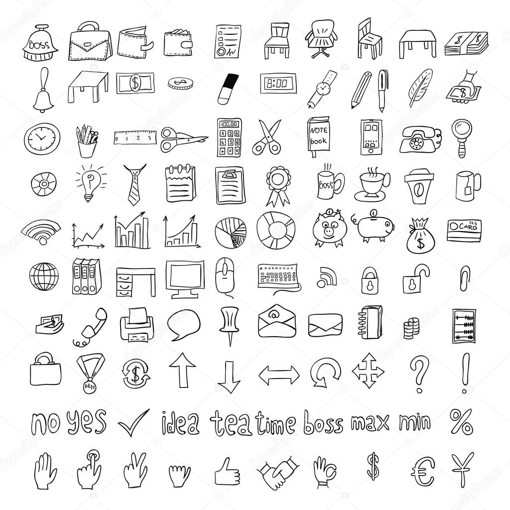 Set of doodle business icons set