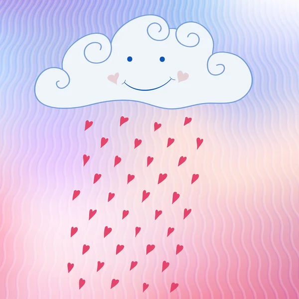 Illustrazione vettoriale con nuvola carina e pioggia di cuori — Vettoriale Stock