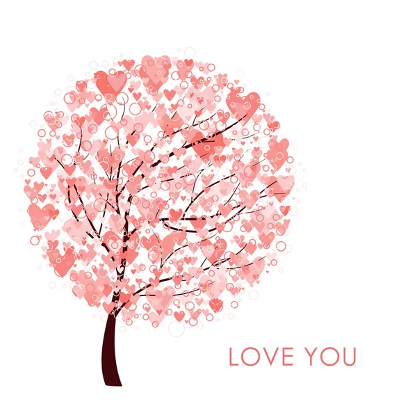 Tree with pink heart on white background — Stock Vector