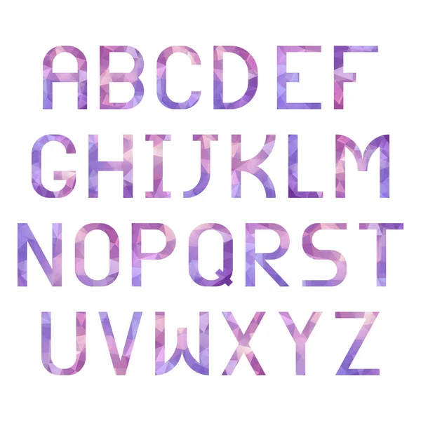 Lateinisches Alphabet mit dreieckiger lila Textur. — Stockvektor