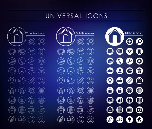 Un conjunto de iconos blancos universales — Vector de stock