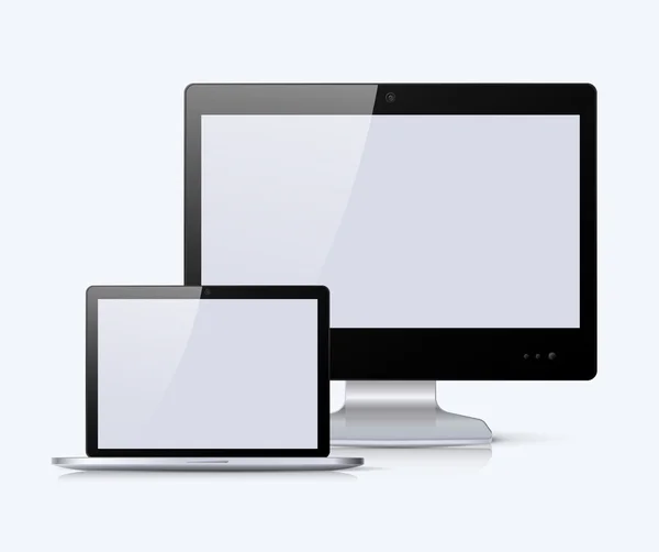 Schwarzer Monitor und Notizbuch mit weißem Bildschirm — Stockvektor