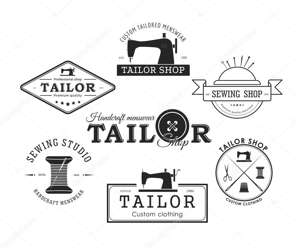 Set of vintage tailor labels, emblems and designed elements. Tailor shop theme
