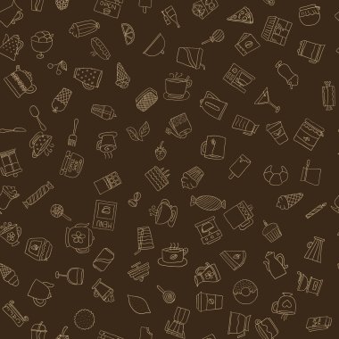 Kahve çizilmiş simgeler seamless modeli 