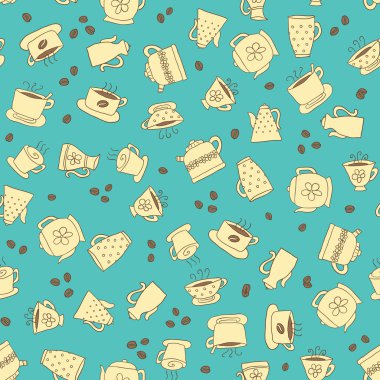 Kahve çizilmiş simgeler seamless modeli 