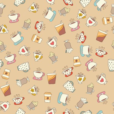 Kahve çizilmiş simgeler seamless modeli 