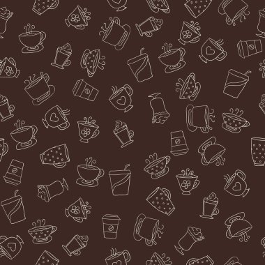 Kahve çizilmiş simgeler seamless modeli 