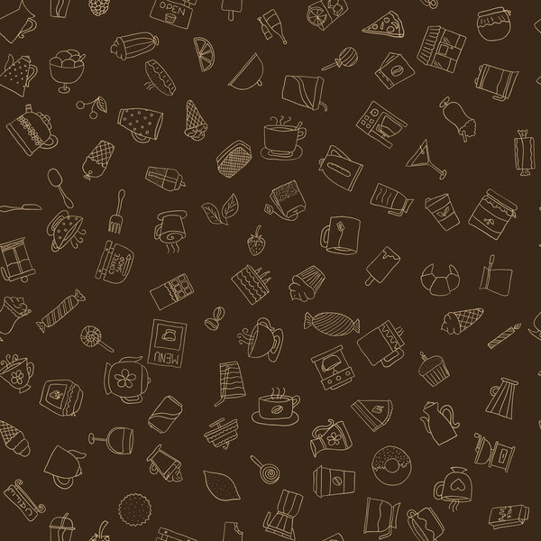 Бесшовный рисунок икон кофе ручной работы
 
