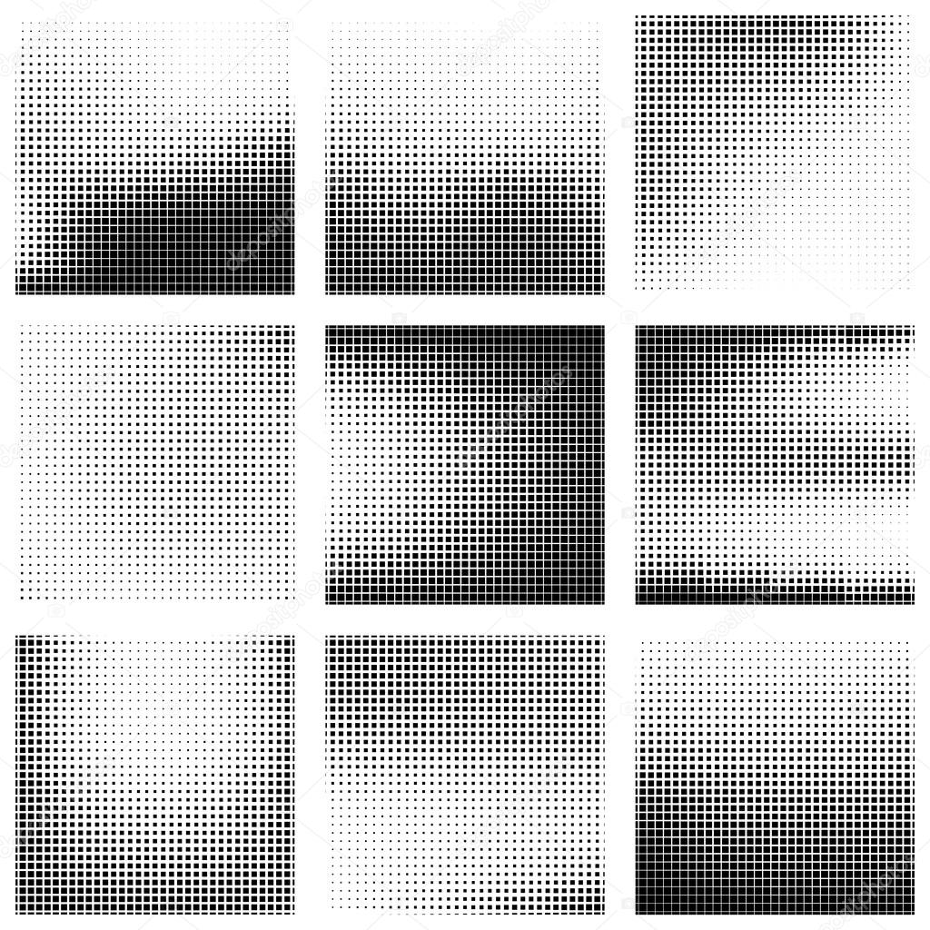 Set of abstract background with monochrome halftone effect. 