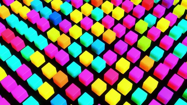 3d abstract simple geometric background with multicolor cubes. Cubes form a plane. Creative simple motion design background with 3d objects. 3d render