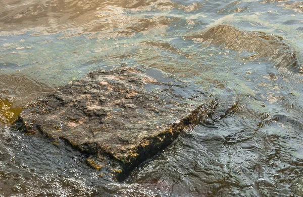 Stor Fyrkantig Granit Sten Som Ligger Havsvattnet Spänningen Vatten — Stockfoto