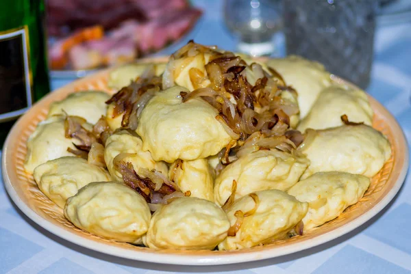 Ukrainian National Dish Dumplings Unleavened Dough Cooked Various Fillings Cheese — Stock Photo, Image