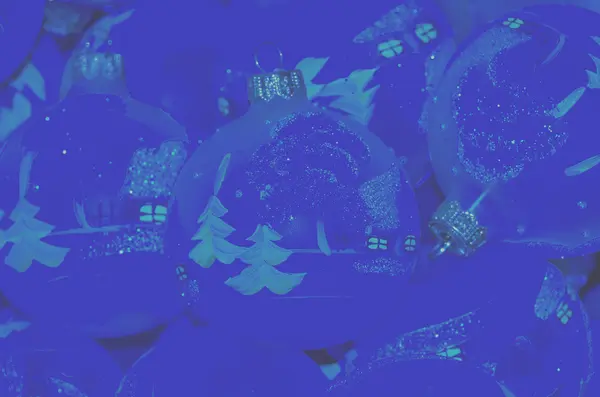 Голубой Фон Рождественских Игрушек Сделанных Своими Руками — стоковое фото