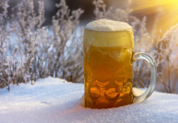 Piwo w śniegu — Zdjęcie stockowe