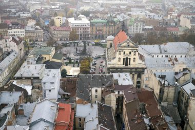 Lviv, Ukrayna 'nın havadan görünüşü.