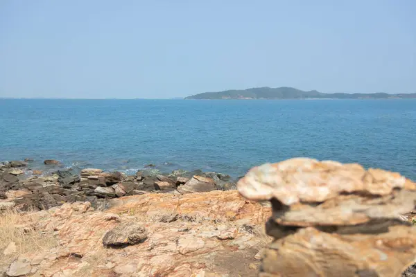 Rocher Sur Les Rochers Vus Haut Montagne Mer Bleue Île — Photo