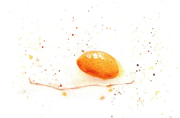 Arte de ovo frito aquarela com mancha — Fotografia de Stock