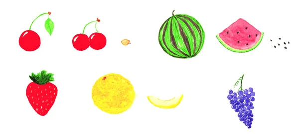 Sada akvarel čerstvého ovoce letní kliparty — Stock fotografie
