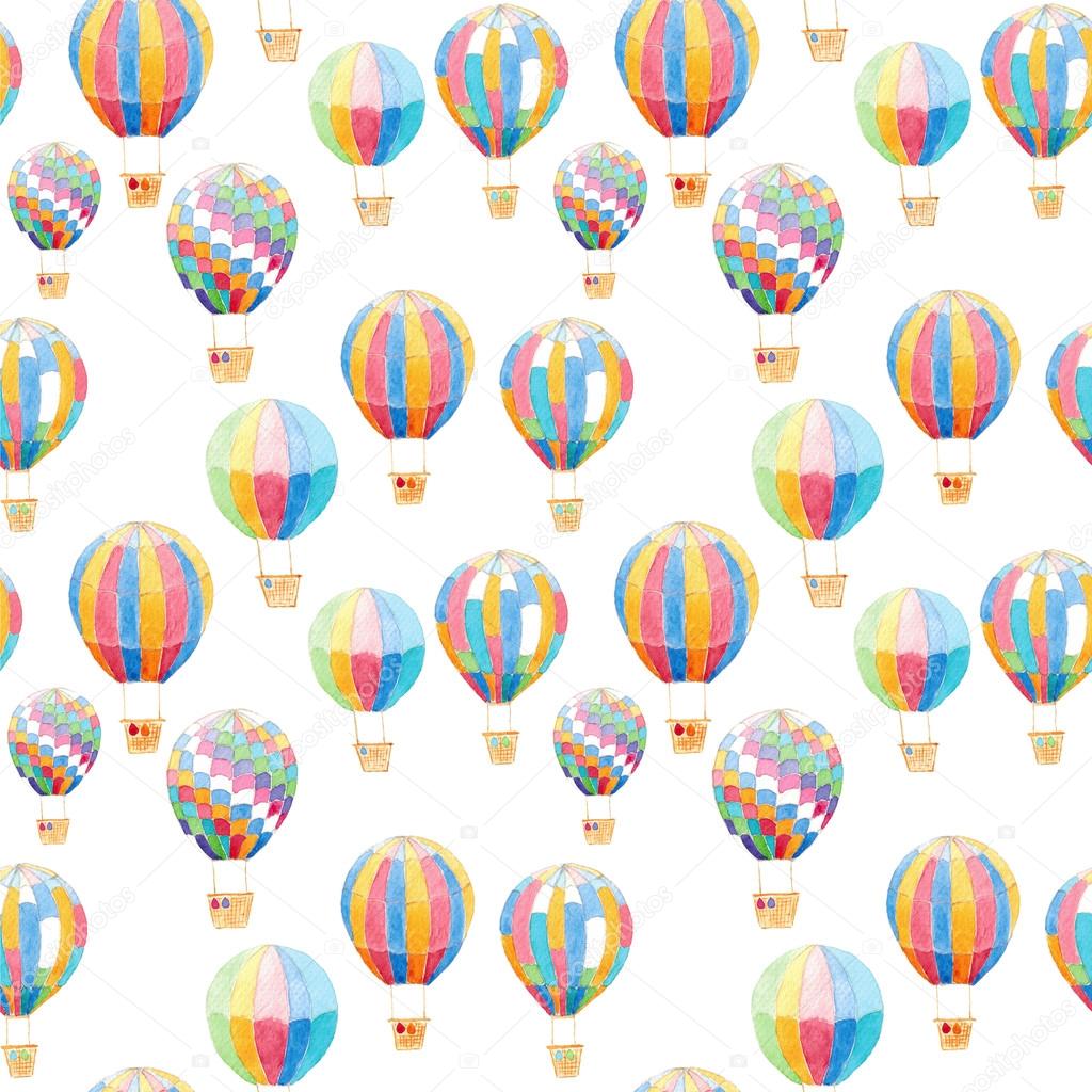 Watercolor Air Balloons seamless Pattern background