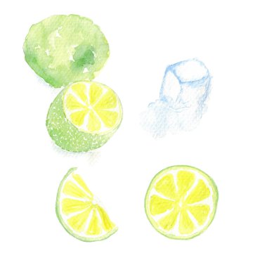 Sulu boya taze kireç buz izole ayarla