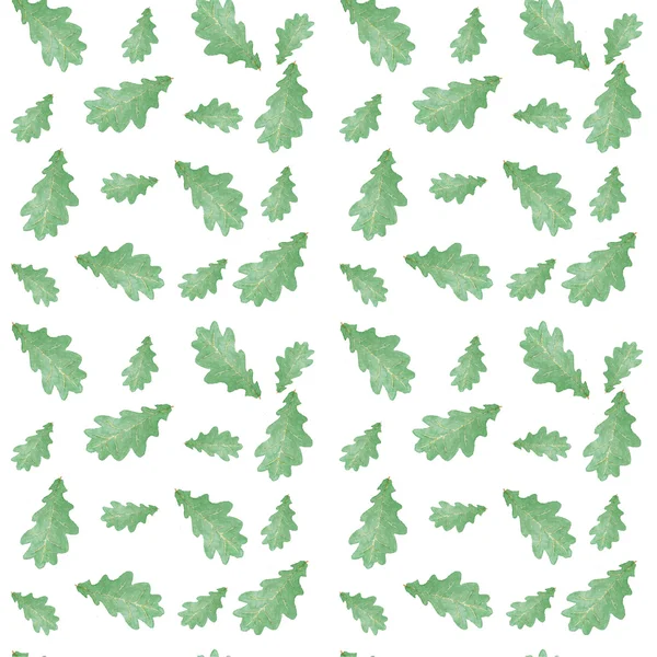 Aquarel naadloze groene patroon met eikenbladeren achtergrond — Stockfoto
