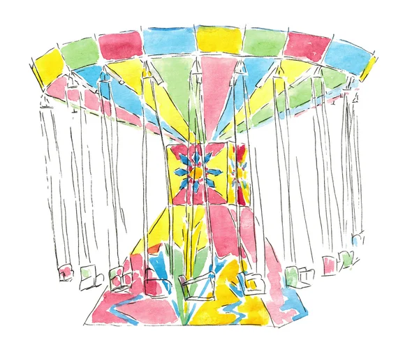 Watercolor sketch carousel isolated — Stock Fotó