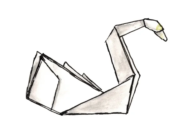 Watercolor sketch swan origami isolated — Stock Photo, Image