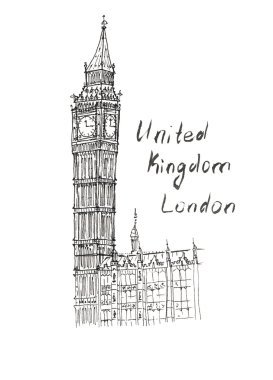 Büyük Ben İngiltere Londra yazı izole kroki