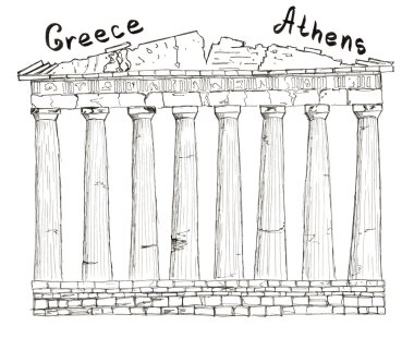 Sketch hand drawn Greece Athens Parthenon lettering
