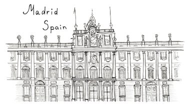 Kroki el Madrid İspanya Palacio Real izole yazı ile çekilmiş