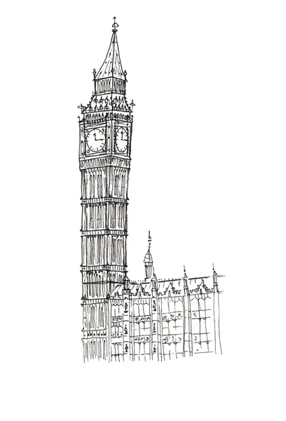 Szkic Big Ben Wielka Brytania Londyn na białym tle — Zdjęcie stockowe