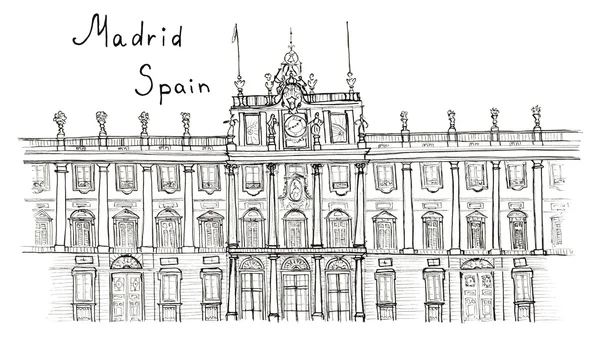 Boceto dibujado a mano Madrid España Palacio Real con letras aisladas — Foto de Stock