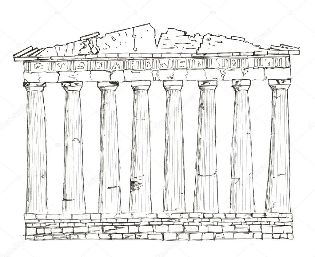 Sketch Greece Athens Parthenon isolated