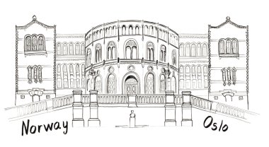 Norveç Oslo Stortinget yazı izole kroki