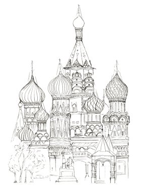 Kroki kırmızı kare izole kilisede Moskova St Basil's.