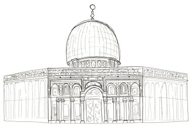 İzole kaya İsrail Kudüs Camii kubbe el çizilen mimari çizimi