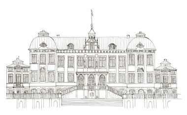 Beyaz izole kroki İsveç Drottningholm Sarayı