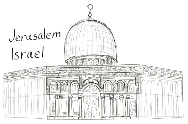 Kaya izole yazı ile İsrail Kudüs Camii kubbe el çizilen mimari çizimi