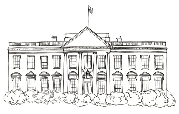 Aquarel hand getrokken schets van witte huis, Usa, Washington — Stockfoto