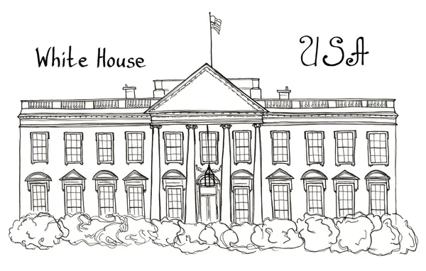 글자와 백악관, 미국, 워싱턴의 수채화 손으로 그린된 스케치 — 스톡 사진
