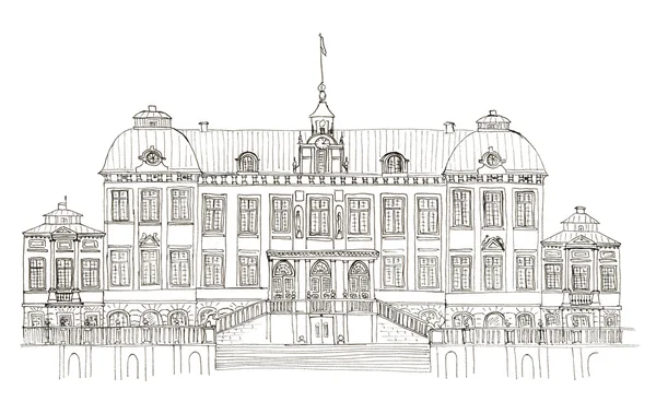 白で隔離スケッチ スウェーデン ドロットニングホルム宮殿 — ストック写真