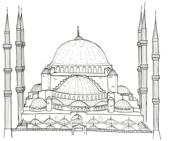 Arquitetura desenhada à mão esboço da Turquia Mesquita Azul de Istambul (Mesquita Sultanahmet) isolada sobre branco — Fotografia de Stock
